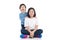 Asian children sitting on white background