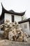 Asian China, antique buildings, white walls and gr