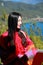 Asian Chinese beauty in red dress enjoy peaceful and happy life