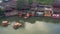 Asian chinese boat in a city in Thailand. Aerial rotatif shot