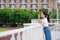 Asian Chinese college student beauty in campus school playground