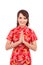 Asian Chinese girl greeting in Traditional Chinese, Welcome