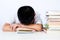 Asian Chinese Little Boy Wearing Student Uniform Sleeping on Desk