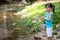 Asian Chinese little girl angling with fishing rod