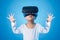 Asian Chinese little girl experiencing virtual reality eyeglassses