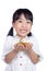 Asian Chinese little girl holding golden Bitcoin