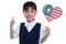 Asian chinese little girl holding Malaysian Flag