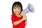 Asian Chinese little girl holding megaphone