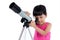 Asian Chinese little girl holding a telescope