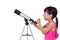 Asian Chinese little girl holding a telescope