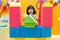 Asian Chinese Little Girl Playing Giant Blocks