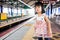 Asian Chinese Little Girls Waiting for Light Rapid Transit