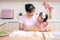 Asian Chinese mother and daughter making dumpling in the kitchen