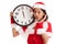 Asian Christmas Santa Claus girl and clock at midnight