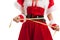 Asian Christmas Santa Claus girl diet with measuring tape.