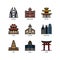 Asian cities and counties landmarks icons set