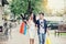 Asian Couple Enjoying Romance Spending shopping bags Fashion in