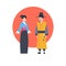 Asian Couple Wearing Ancient Costume Isolated Asian Dress Collection Korea Traditional Clothes Concept