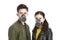 Asian couple wearing gas mask