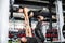 Asian couples exercise planking man holding woman`s hand And push her higher Metaphor Fitness and workout concept exercise Health