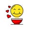 Asian cuisine food, noodles and smiling sun icon