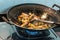 Asian cuisine: Stir-fried chicken, pork, garlic