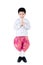 Asian cute boy in thai costume on white background .