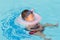 Asian cute eight month baby enjoy swimming pool.