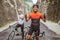 asian cyclist showing thumb up and smile to camera