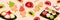 Asian dessert banner. Asian cuisine with various dishes.