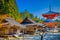 Asian Destinations. View of Danjo Garan Sacred Temple with Konpon Daito Great pagoda at Mount Koyasan in Japan