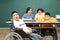 Asian disabled children Or, an autistic child learns to read, write and train their hand and finger muscles with a teacher at