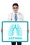 Asian doctor holding lungs symbol on the board