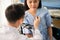 Asian Doctor and patient talking and checking  health care medical sickness at hospital