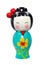 Asian doll wooden statue isolated