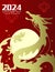 Asian dragon on moon silhouette new year 2024 greetings