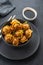 Asian dumplings in bowl, chopsticks, plates. Asian table setting. Chinese dumplings for dinner. Selective focus. Asian