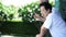 Asian elderly couple quarantine together in condominium with green and nature