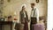 Asian elderly stylish couple travel concept with old luggages vintage