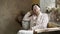 Asian elderly woman sit in beautiful luxury interior room tuscan