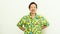 Asian elderly woman in vacation Hawaii shirt ready for travel holiday