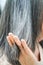 Asian elderly women gray hair beautiful color,hair restoration concept