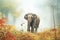 an  asian elephant standing in a misty jungle clearing