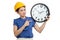 Asian engineer woman in bad mood with a clock