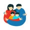 Asian ethnicity family embracing. Mother, father, daughter and son together.