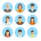 Asian family happy faces flat avatars set