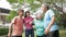 asian family happy smile Exercise together in the morning at the park.