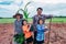 Asian family plating tree for organic farm in rural on sky background