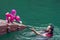 Asian family swimming at the Kenyir Lake, Malaysia