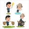 Asian Farmer Cartoon Character Set Vector